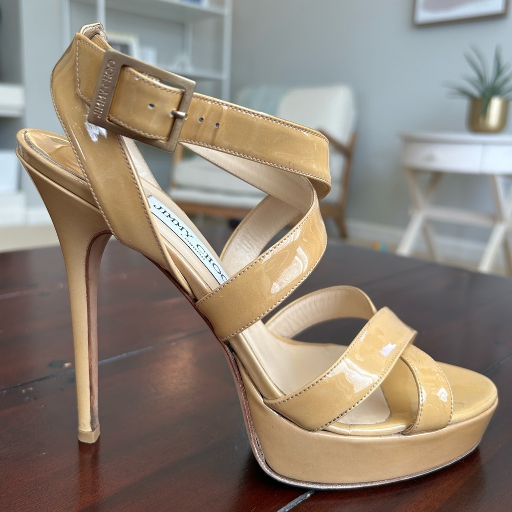 Jimmy Choo ‘Vamp’ Nude Patent Leather Platform Sandals Size 39 (US Size 9)